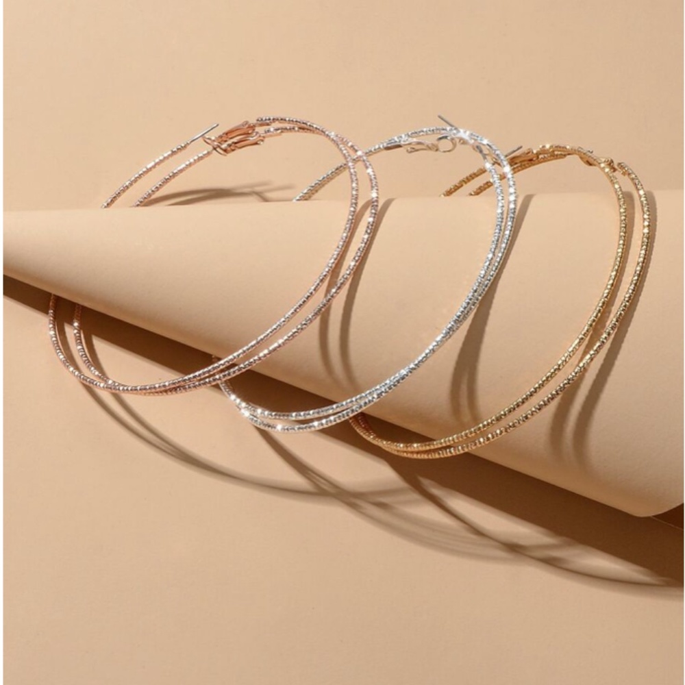 3pairs Shiny Metal Hoop Earrings